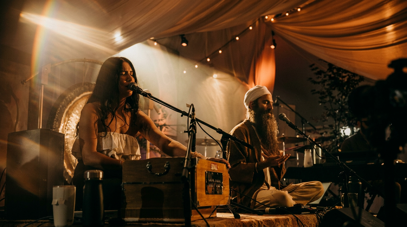 Candlelit gathering at dusk — the sound current rising