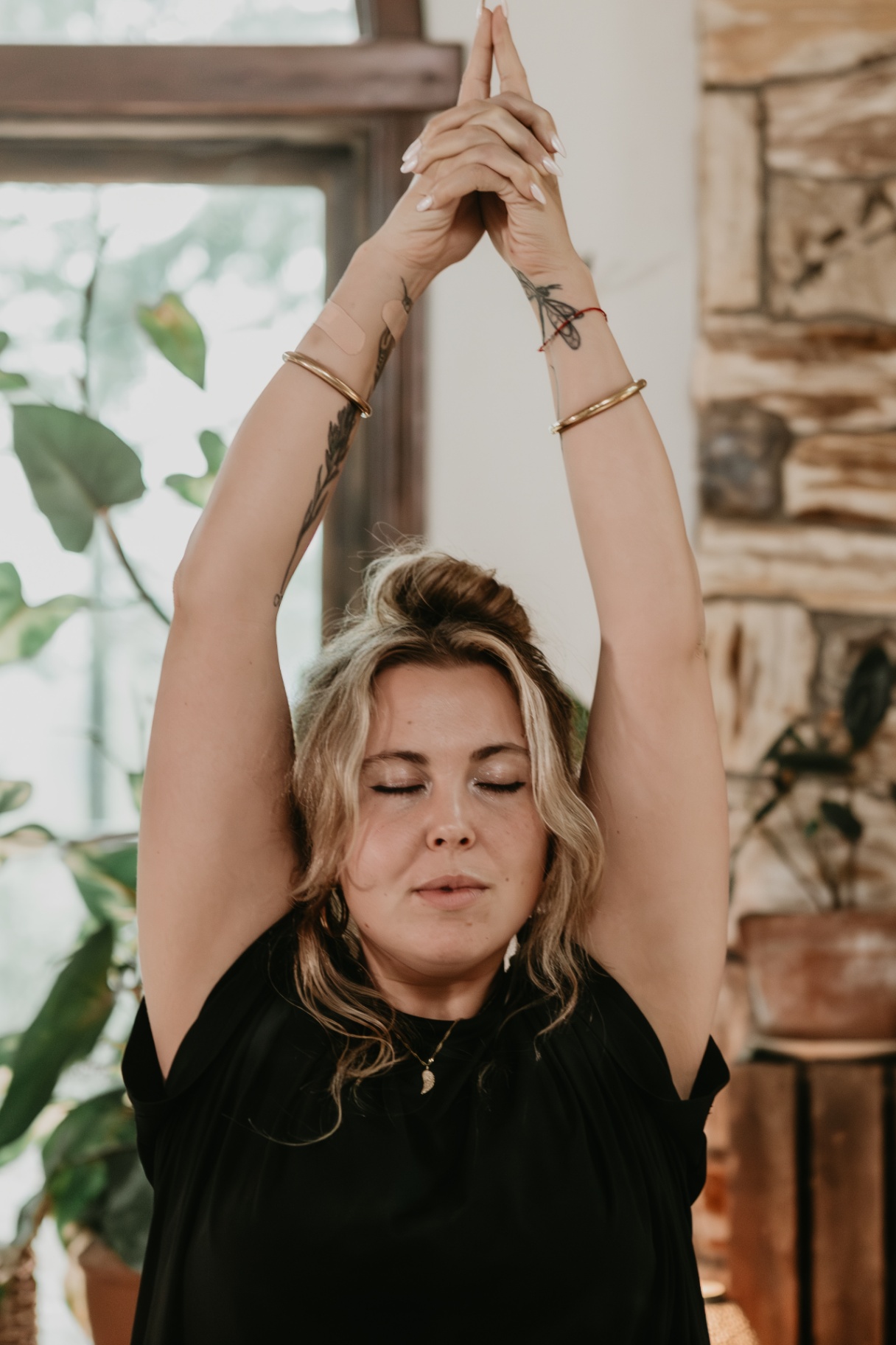 Stretching at home during the virtual retreat